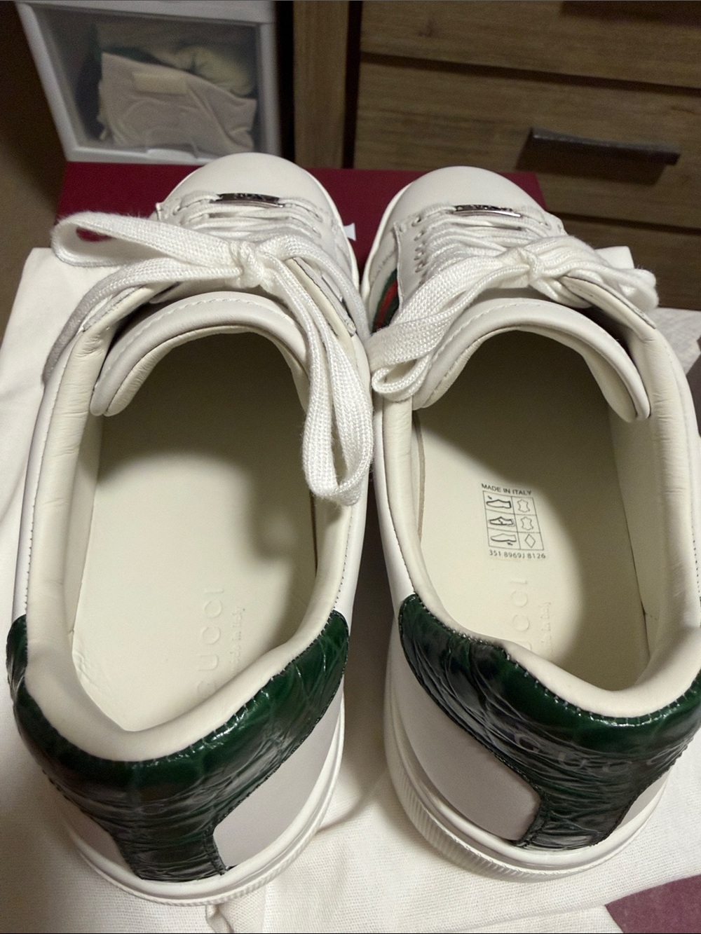 Gucci White Leather Platform Sneakers with Green & Red Stripe - Picture 7 of 7